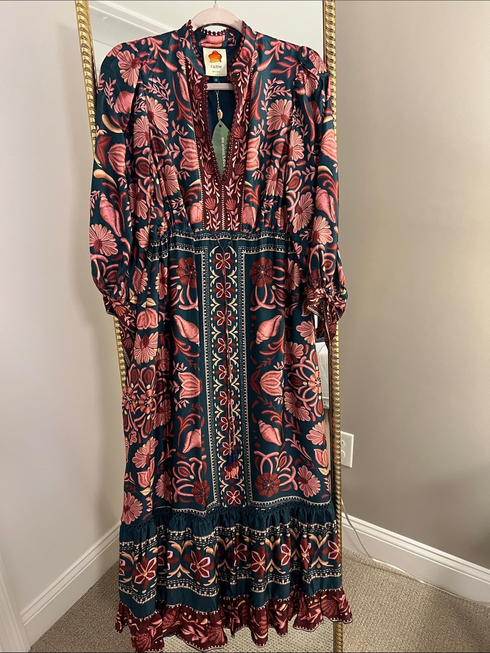 FARM Rio Teal Seashell Tapestry Floral Maxi Dress